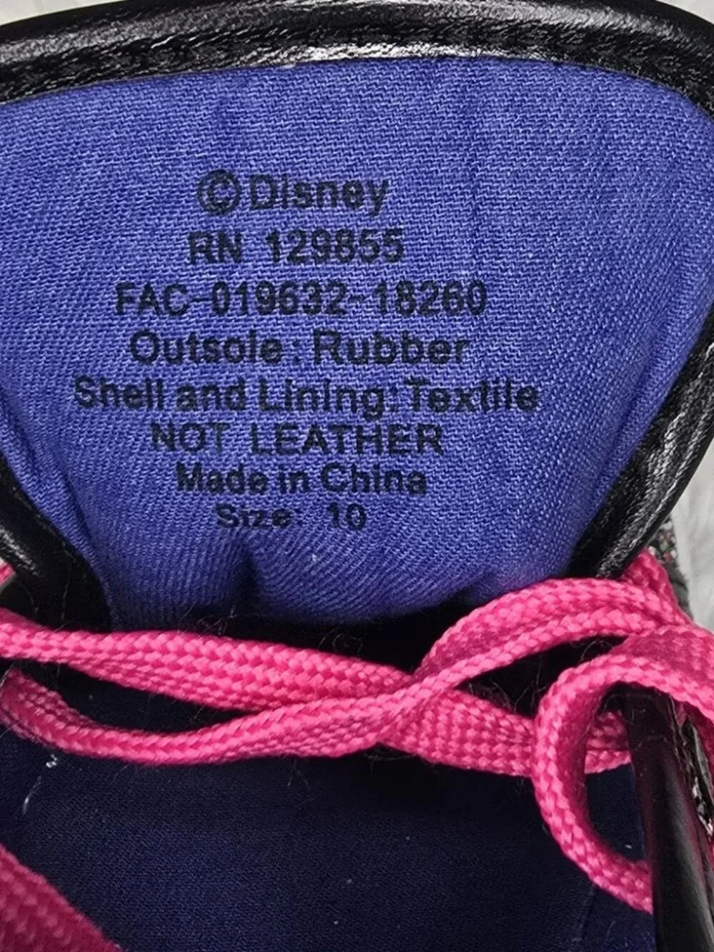 Disney Minnie Mouse Glitter Sneakers Pink Laces Women's Size 10